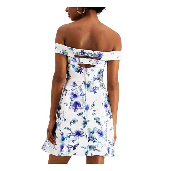 CRYSTAL DOLLS Womens White Cap Sleeve Short Party Fit + Flare Dress 11 - Picture 2 of 4